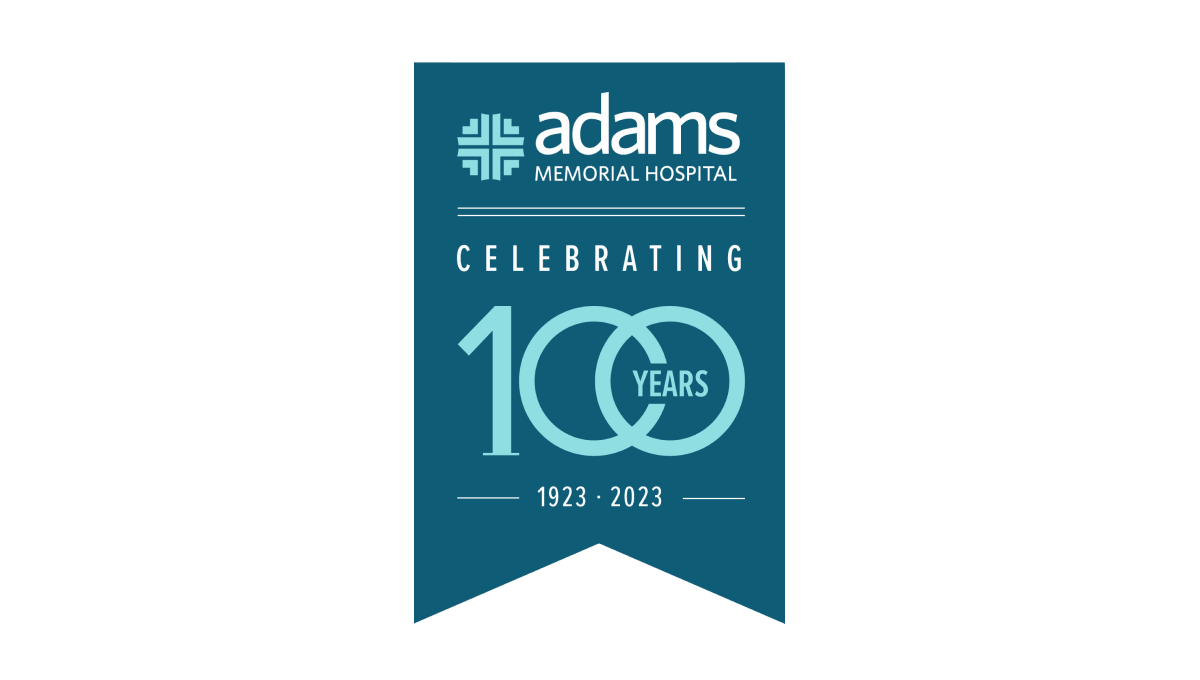 Adams Memorial Hospital 100th Anniversary Logo Logo